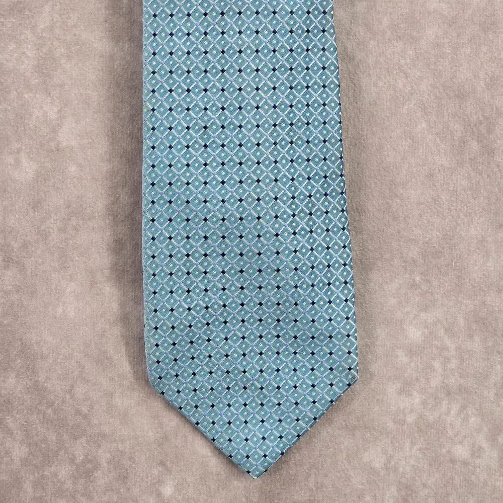 Geoffrey Beene Blue Polka Dot Diamond Geometric 100%‎ Silk Men's Neck Tie